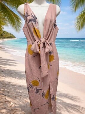 Blush Pink Floral Tie-Front Maxi Dress size 10